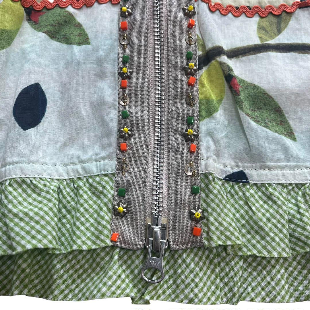 美品 アルベロベロ ぶたさん パーカー ブルゾン ビジュー　異素材 綿麻 七分袖