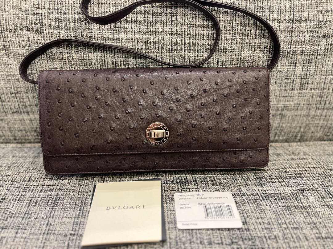 未使用希少 ブルガリ BVLGARI オーストリッチ クラッチバッグ ショルダー