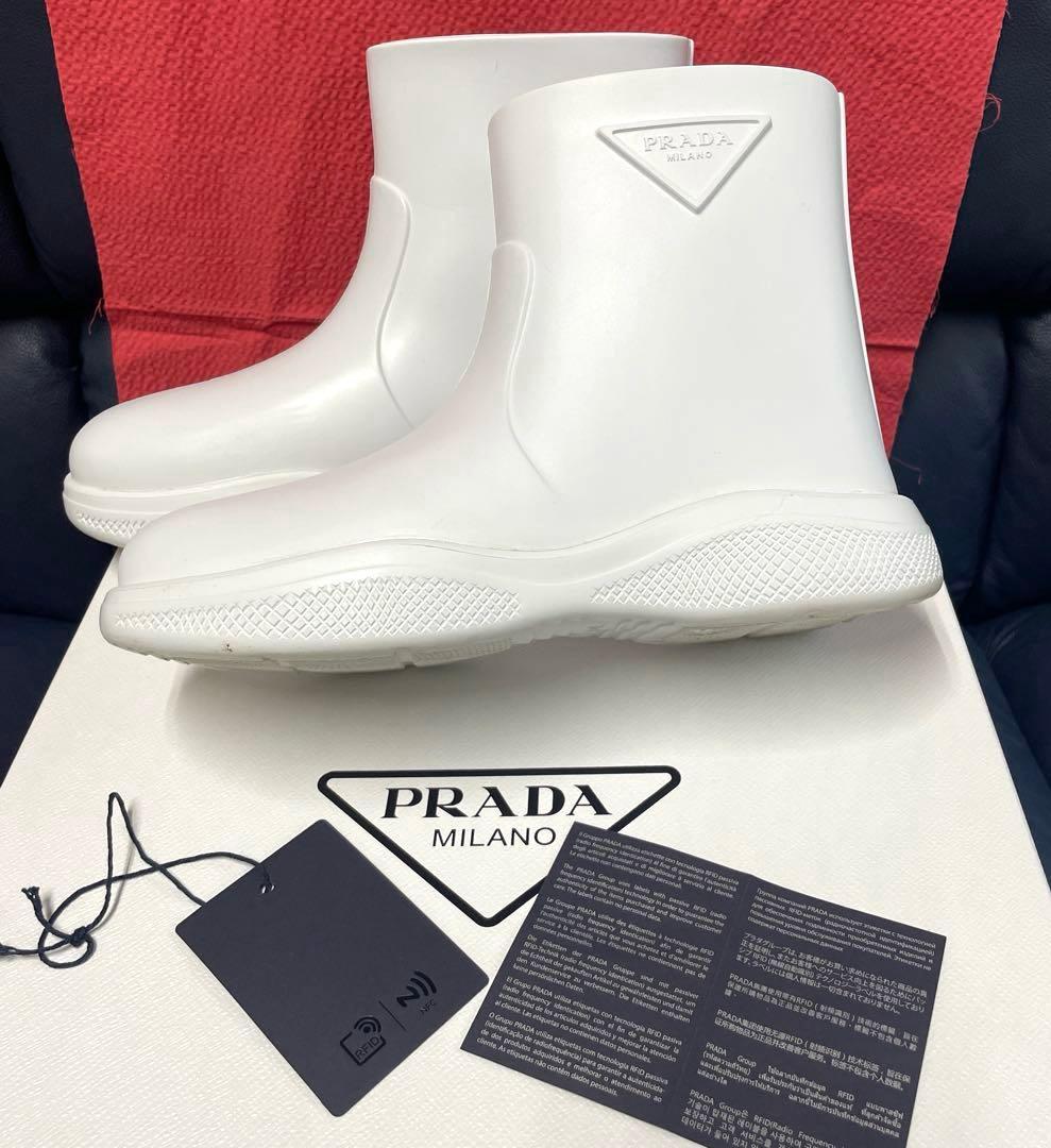 PRADA プラダ ラバーブーツ 白36(23〜23.5)レインブーツ シューズ