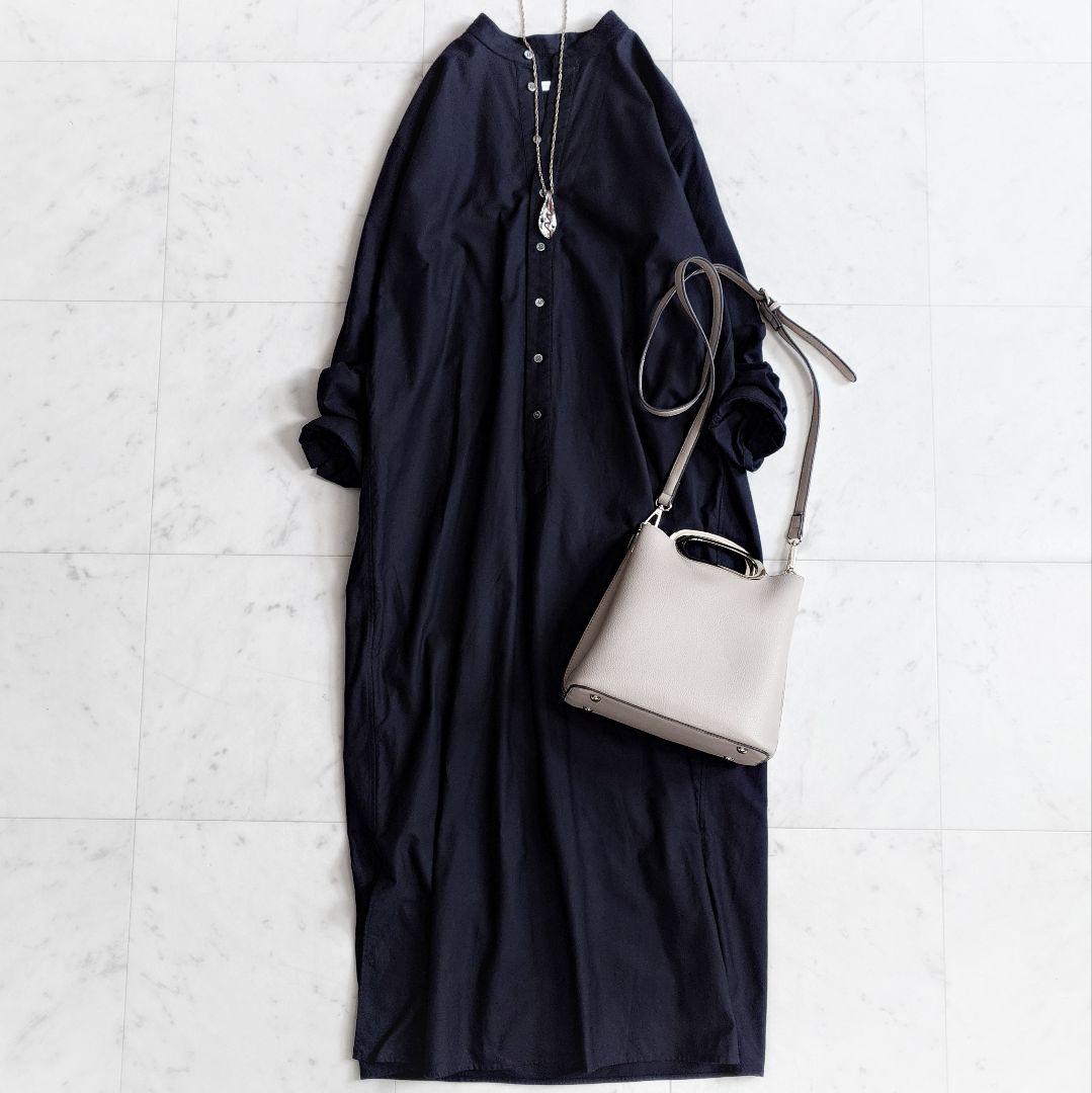 美品✨ギャルリーヴィー プレミアムオックス バンドカラーシャツワンピース 黒