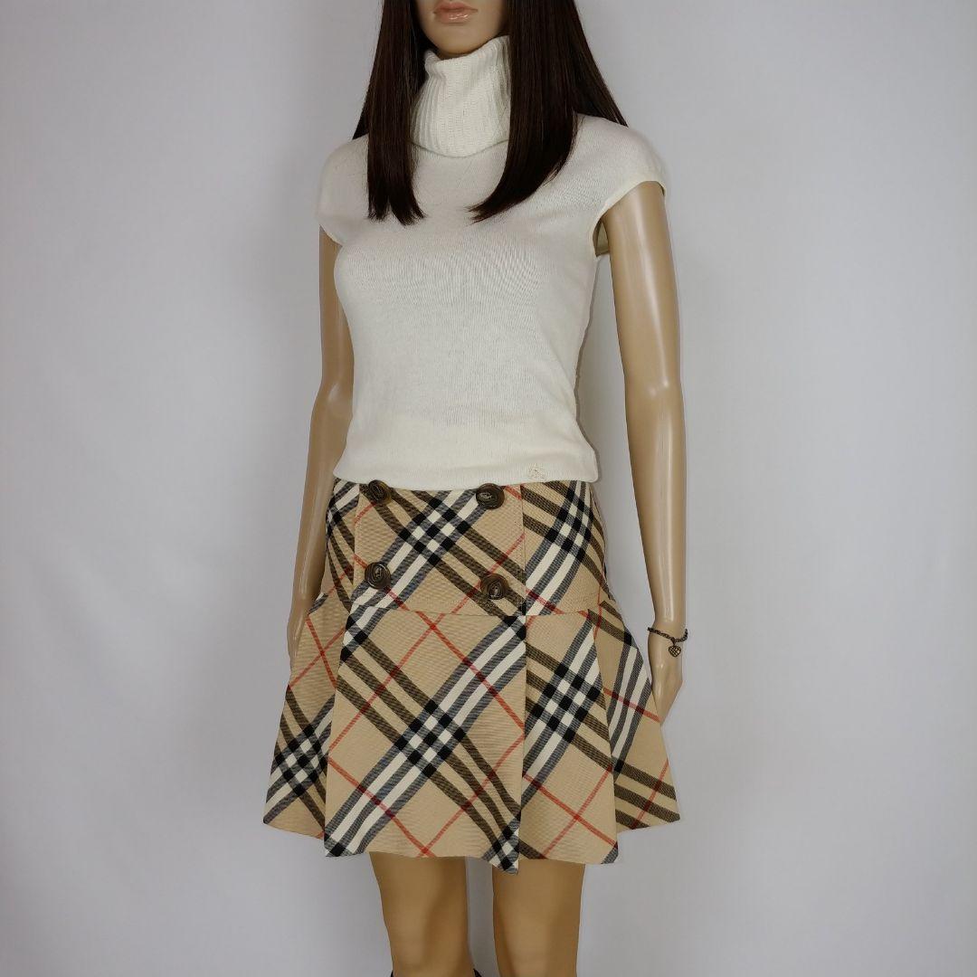 バーバリーブルーレーベル ボックスプリーツミニスカート