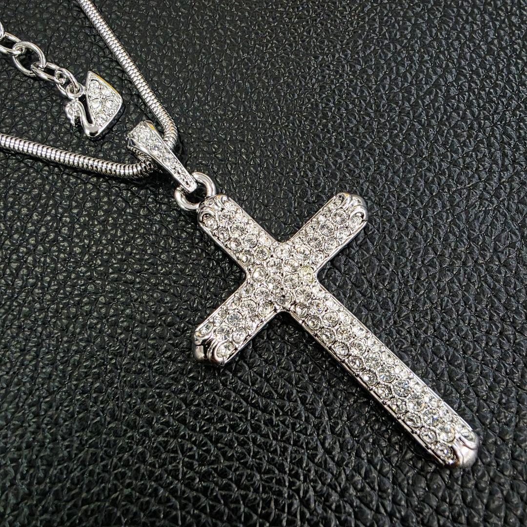 美品✨スワロフスキー ネックレス クロス 十字架 パヴェ クリスタル 大ぶり✨