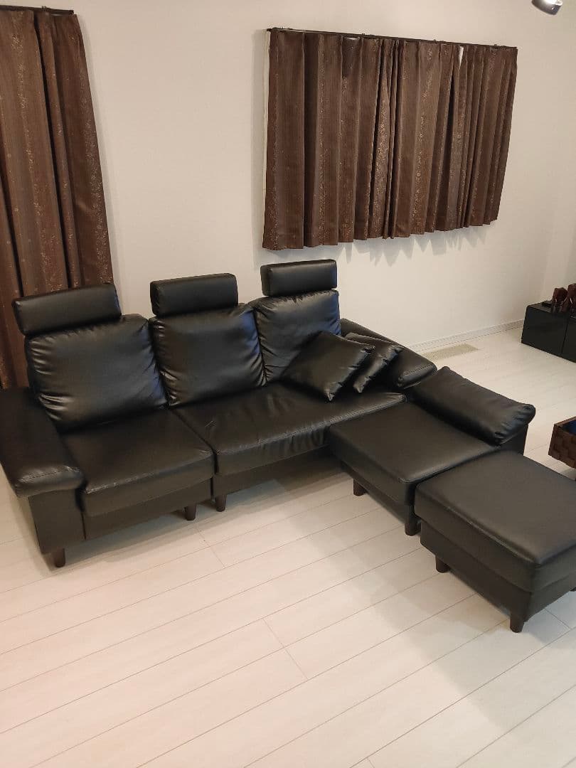 L字型黒ソファセット 合成皮革、引き取り限定