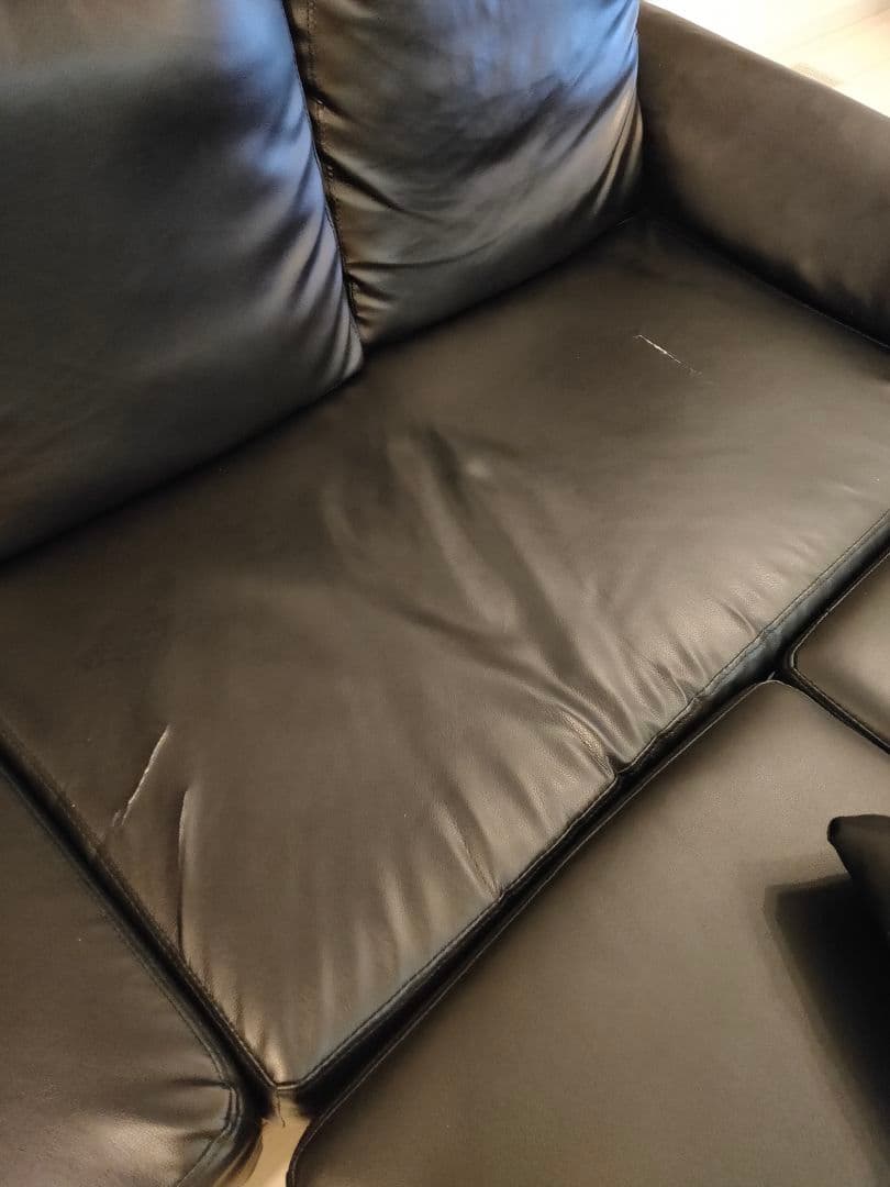 L字型黒ソファセット 合成皮革、引き取り限定