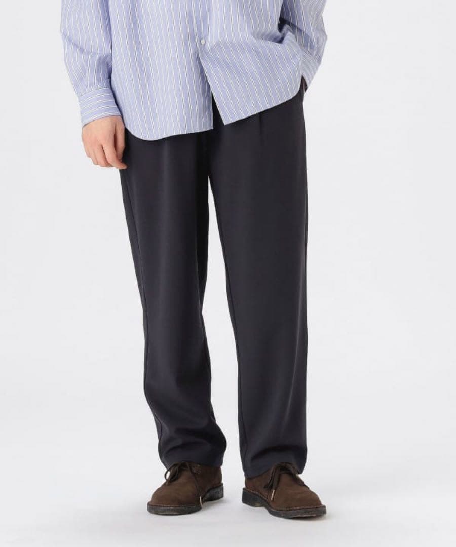 新作BEAMS ストレッチ接触冷感ダブルフェイス梨地パンツSize:L BK