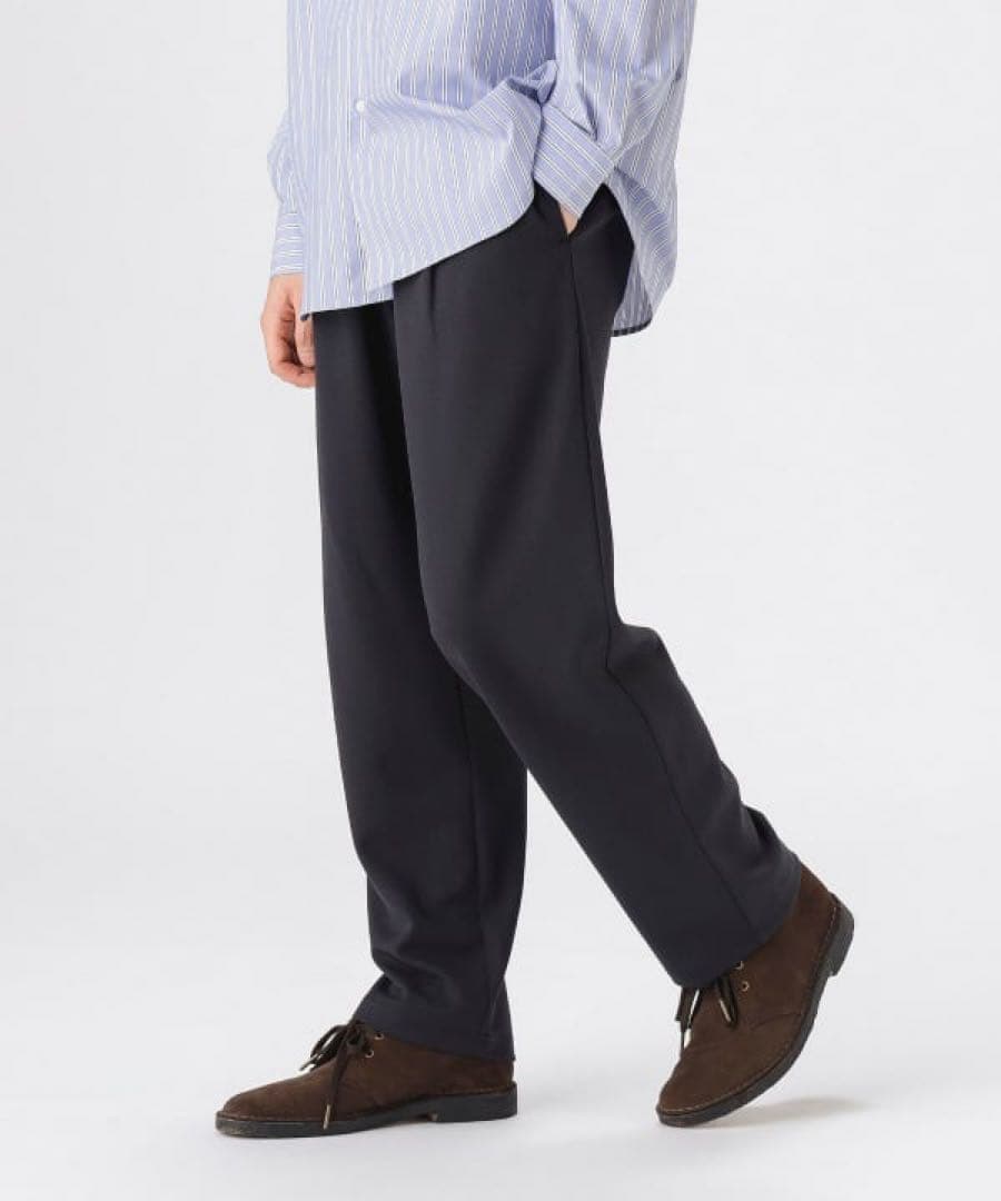 新作BEAMS ストレッチ接触冷感ダブルフェイス梨地パンツSize:L BK