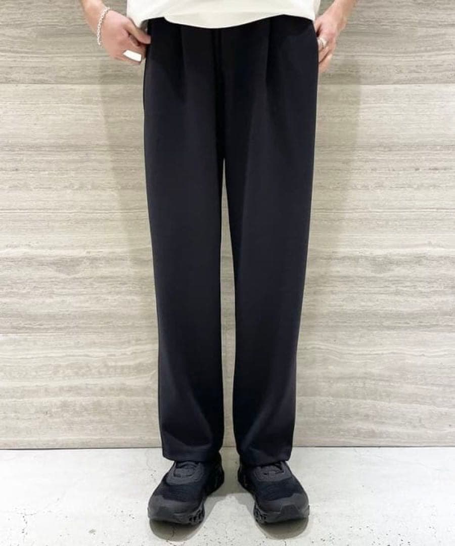 新作BEAMS ストレッチ接触冷感ダブルフェイス梨地パンツSize:L BK