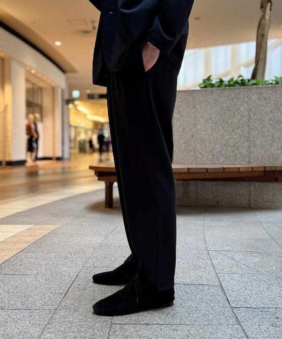 新作BEAMS ストレッチ接触冷感ダブルフェイス梨地パンツSize:L BK