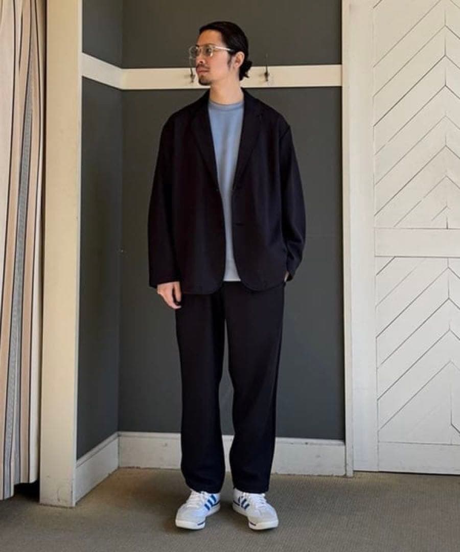 新作BEAMS ストレッチ接触冷感ダブルフェイス梨地パンツSize:L BK