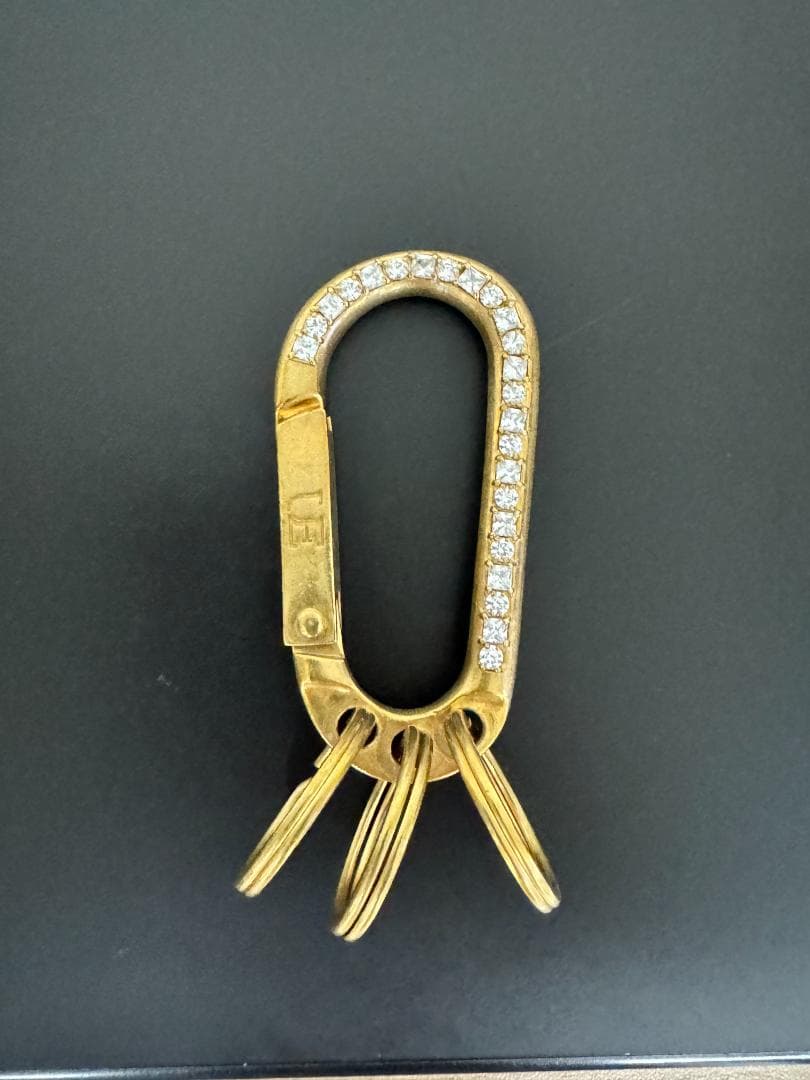 ゴールド ストーン付き カラビナ型キーリング