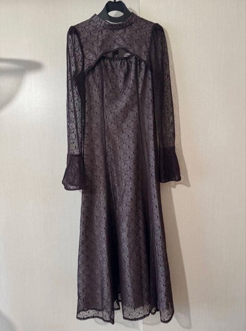 Kana 幾何学柄 レース バックオープン ワンピース パーティー ドレス結婚式