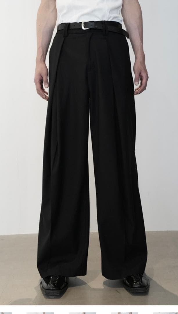 【CS】Cross tuck drape slacks (black)