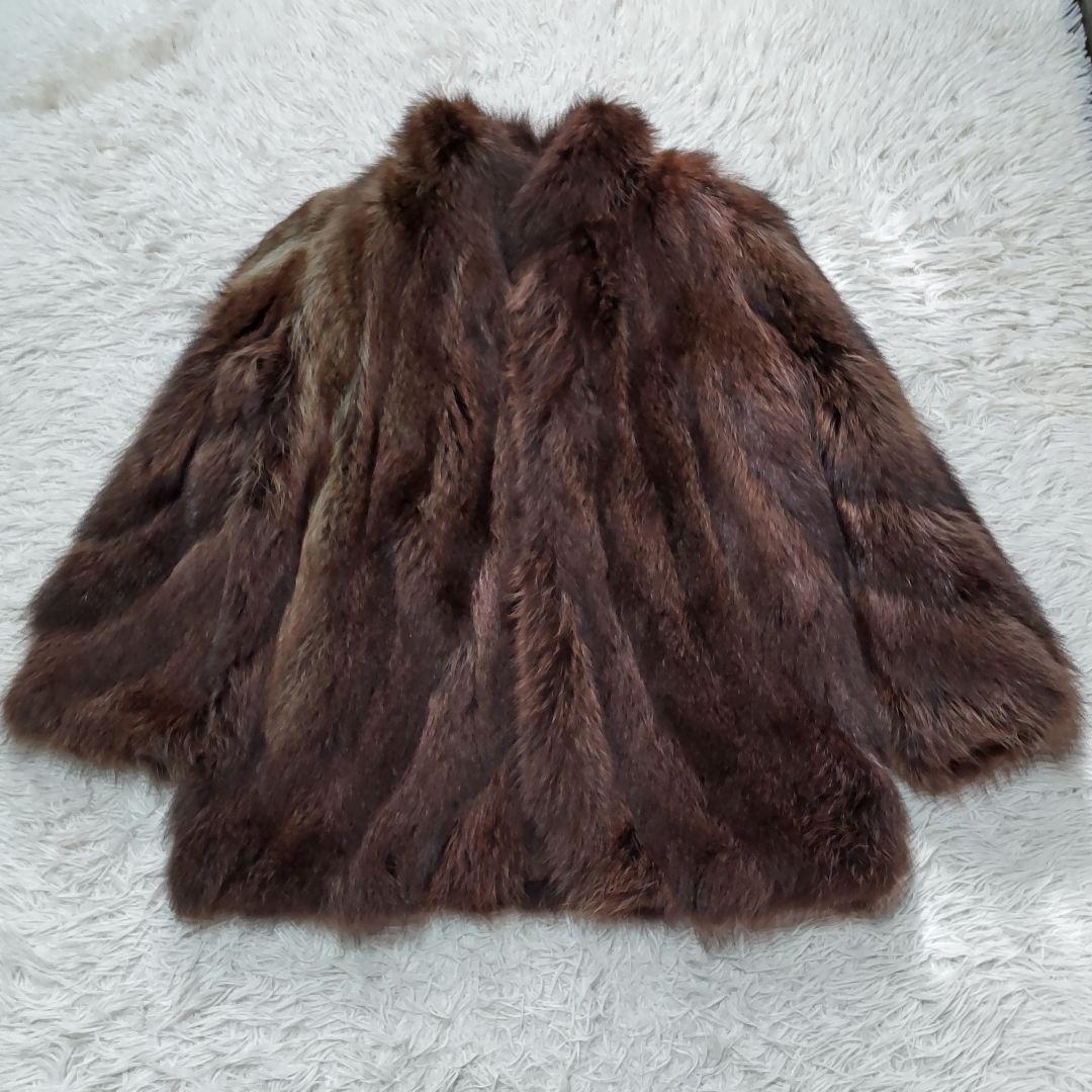 エンバ　ラクーン(アライグマ)ファーコート　L　ダークブラウン　太めアーム