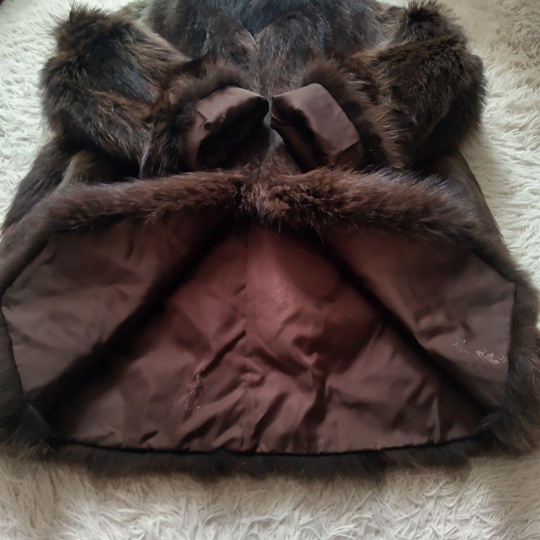 エンバ　ラクーン(アライグマ)ファーコート　L　ダークブラウン　太めアーム