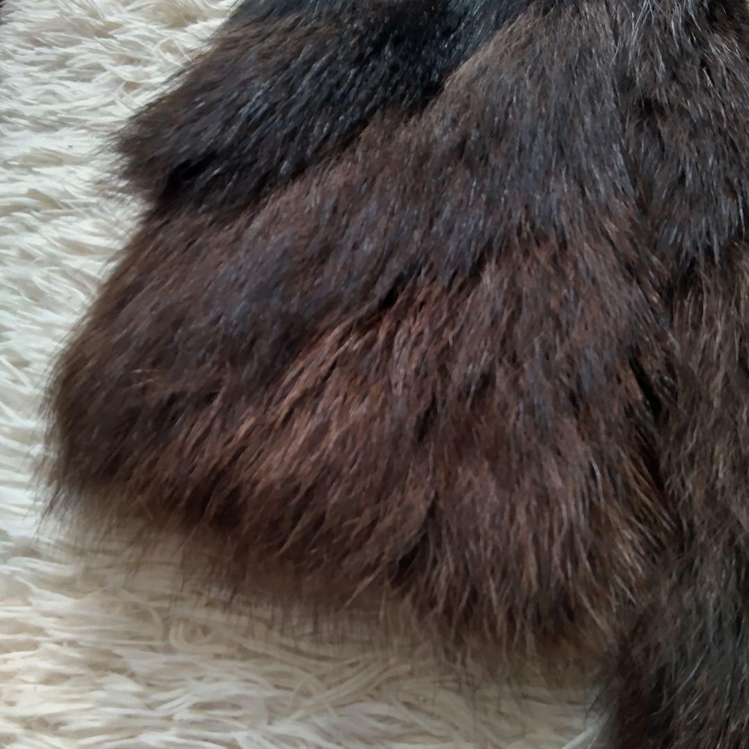 エンバ　ラクーン(アライグマ)ファーコート　L　ダークブラウン　太めアーム