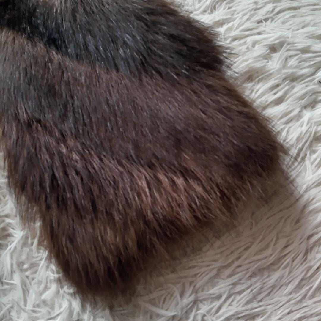 エンバ　ラクーン(アライグマ)ファーコート　L　ダークブラウン　太めアーム