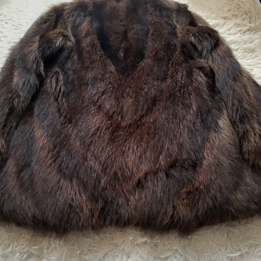 エンバ　ラクーン(アライグマ)ファーコート　L　ダークブラウン　太めアーム