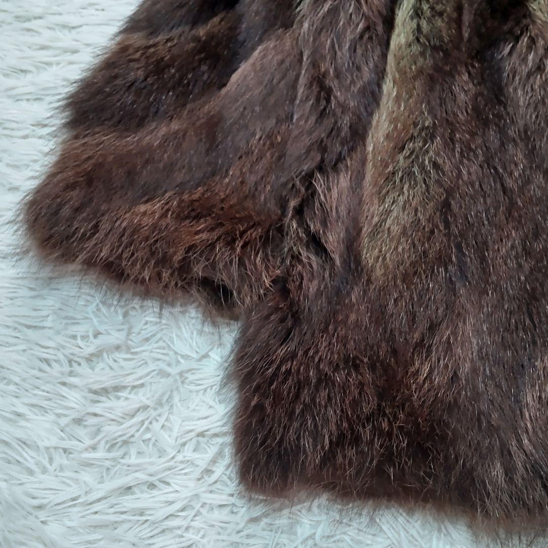 エンバ　ラクーン(アライグマ)ファーコート　L　ダークブラウン　太めアーム