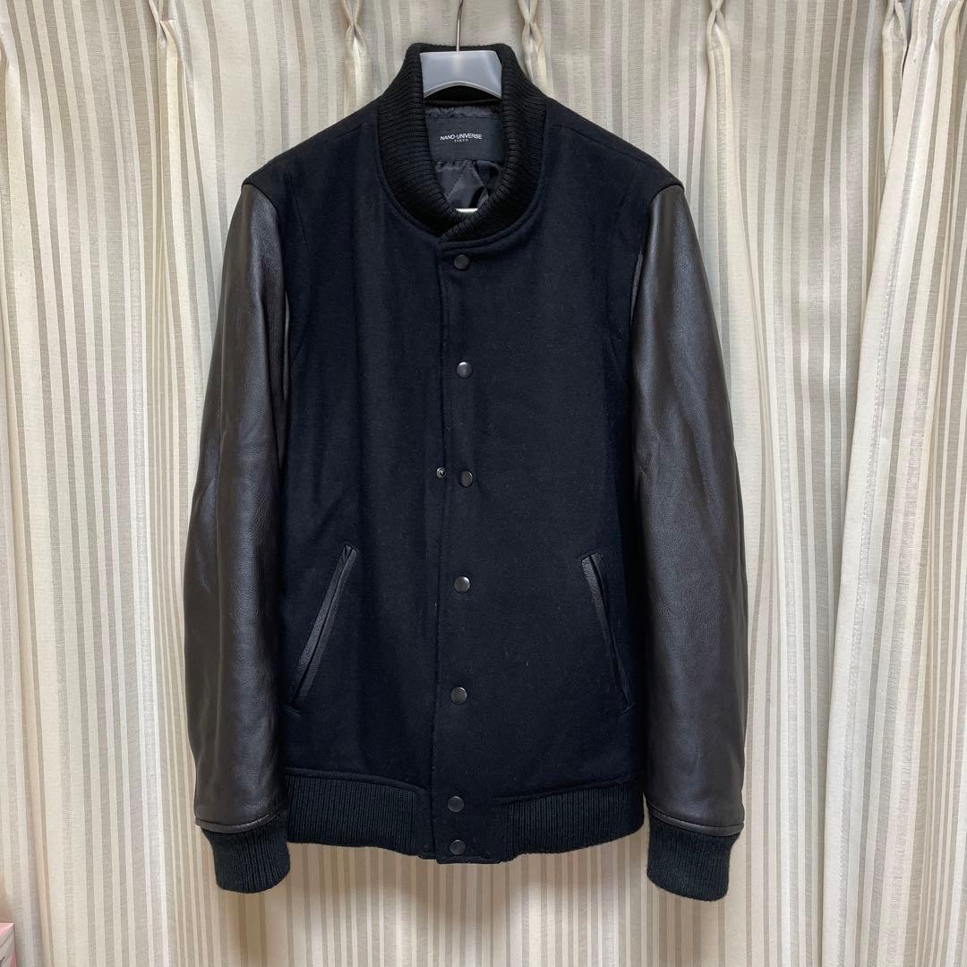 ナノユニバース 袖レザー メルトンスタジャン サイズＭ 黒