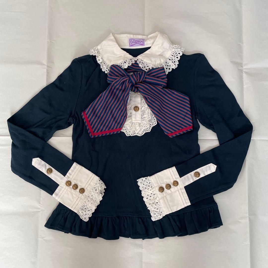 Angelic Pretty ストライプリボン付きフリルカットソー 長袖