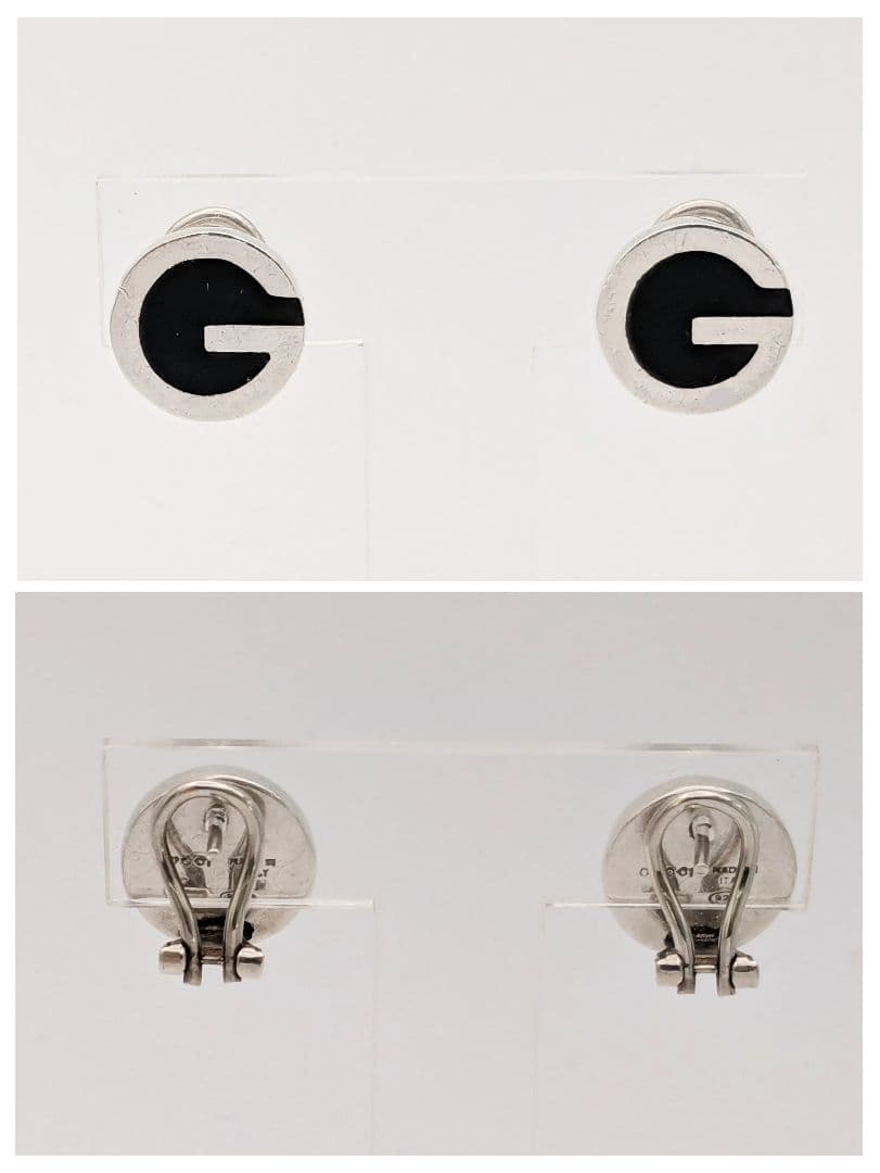 希少 グッチ GUCCI Gマーク オニキス シルバー 925 ピアス