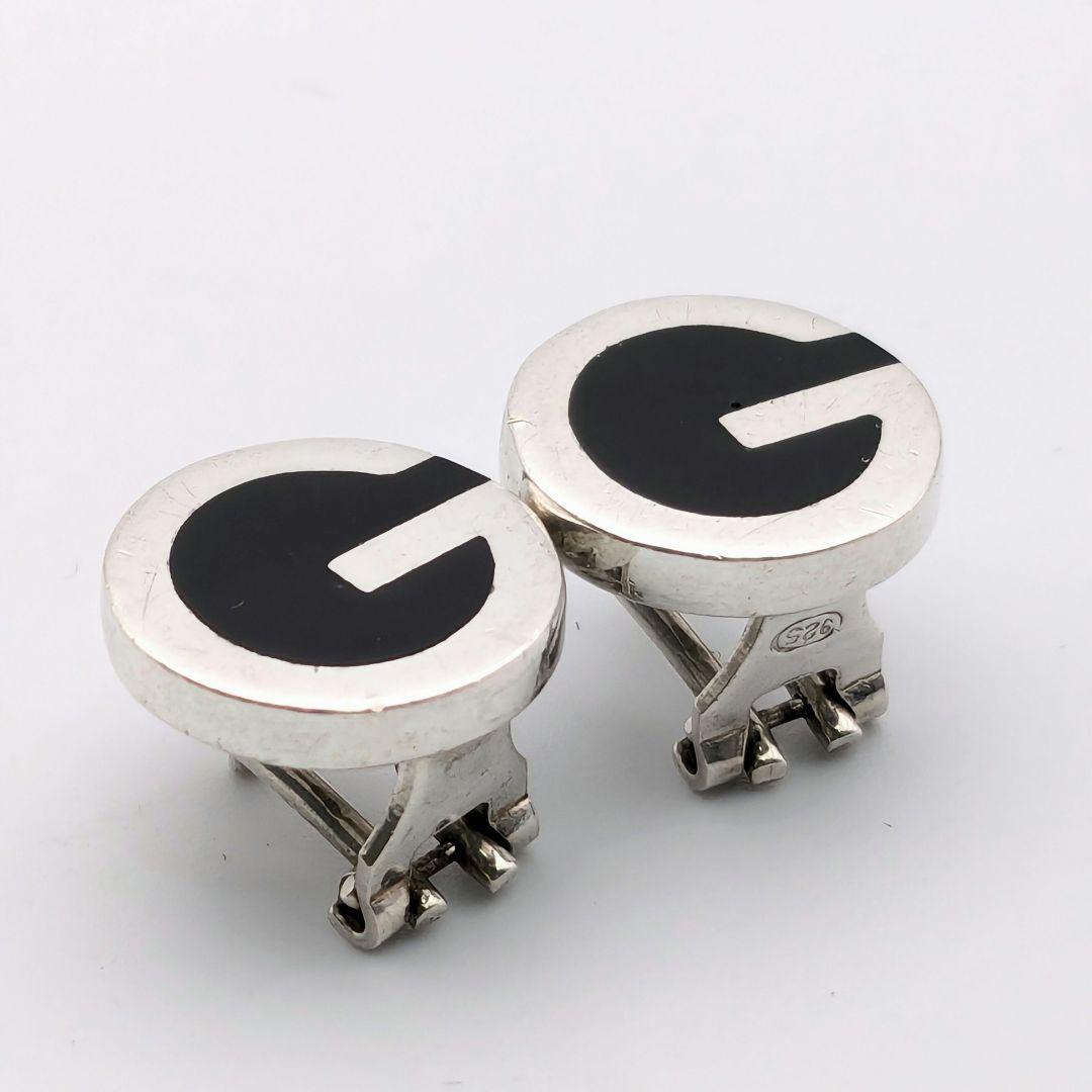 希少 グッチ GUCCI Gマーク オニキス シルバー 925 ピアス
