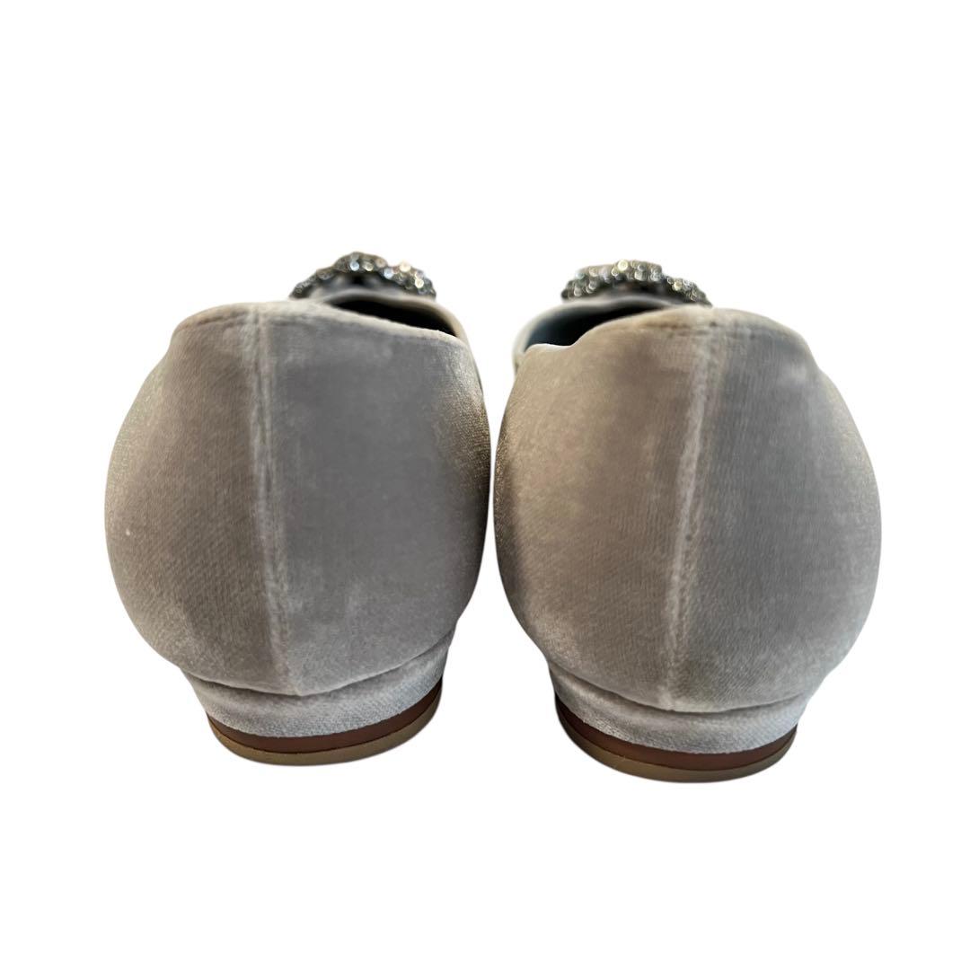 【美品】MANOLO BLAHNIK ハンギシ 35 グレー フラットシューズ