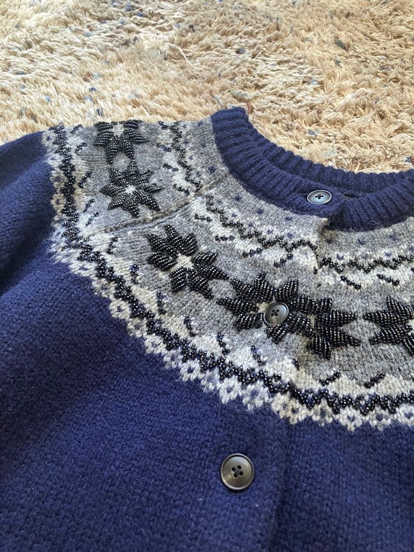 Curensologyビーズキュウシンジャガードニットカーディガン