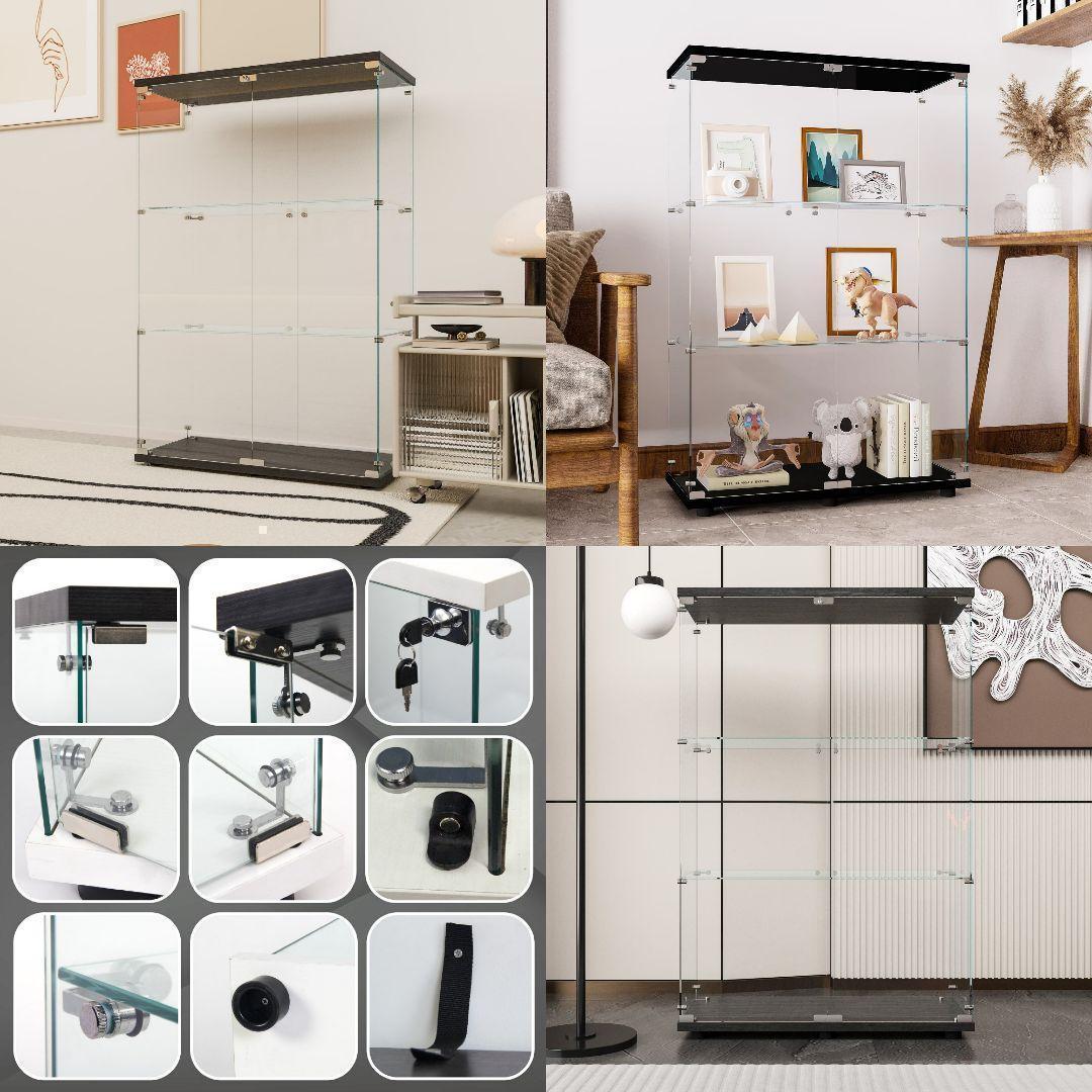 ガラスケース 3段両扉 コレクション フィギュア 棚 ショーケース 黒 2000