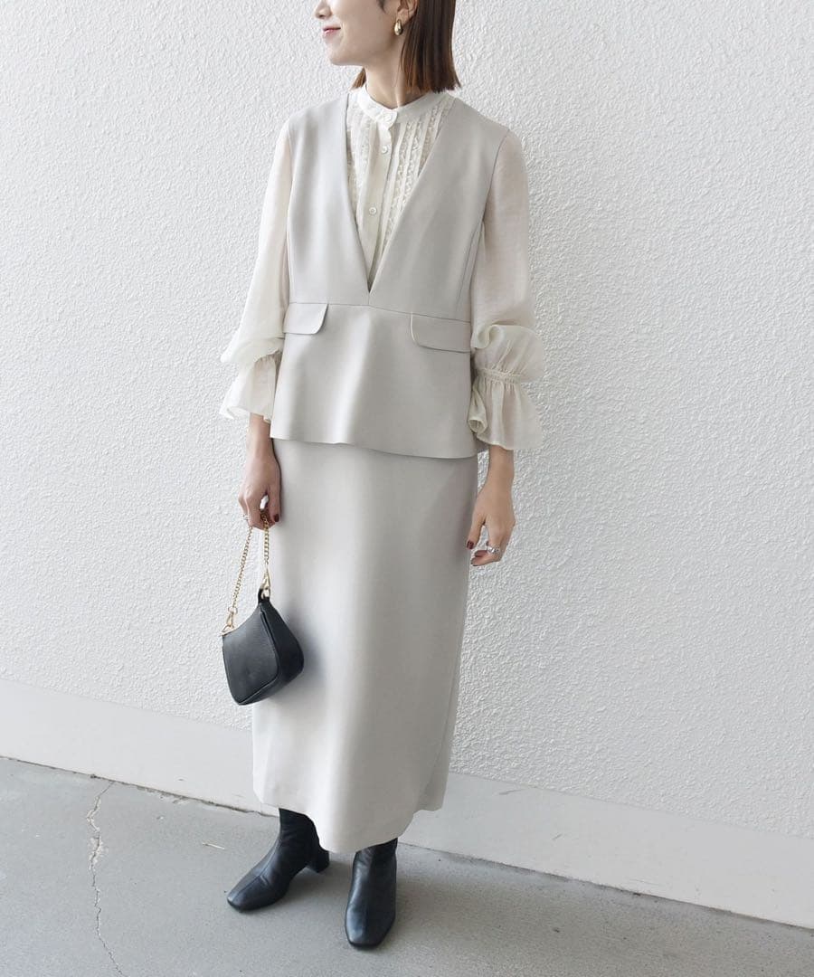 SHIPS any ダブルクロス Vネック ノースリーブワンピース ベージュ