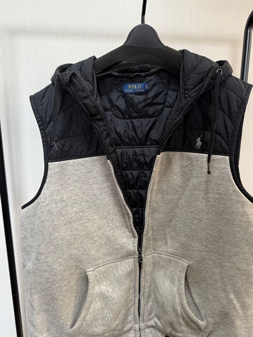 お値下POLO Ralph Laurenフード付中綿ベスト グレー✖️ブラック美品