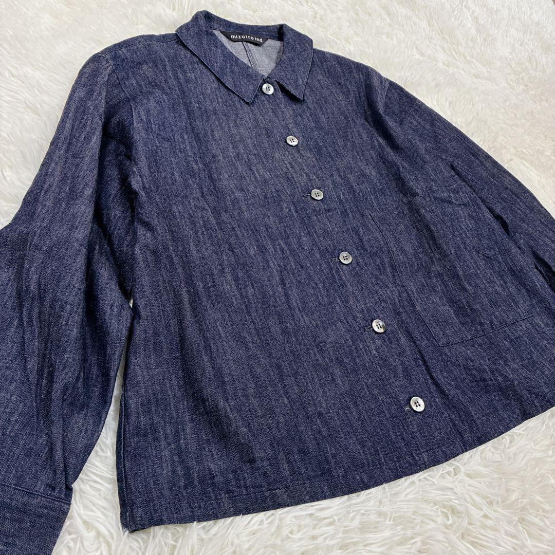 【美品】 ミズイロインド デニム コンパクト シャツ インディゴ ジャケット