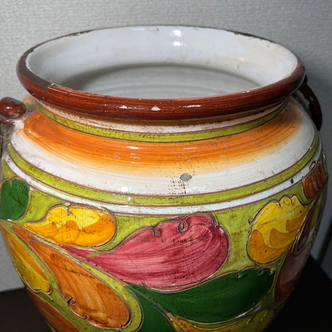 イタリア 傘立て 手彫り　テラコッタ　手描き アンティーク