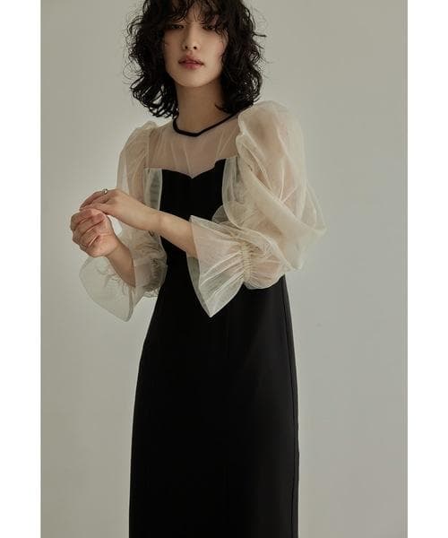 美品 niana ニアナ チュールオフショルダードレス M パーティー 結婚式