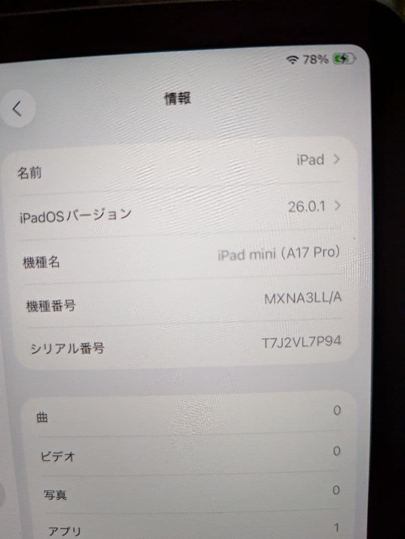 iPad mini(A17 Pro) WIFI　256GB スペースグレイ