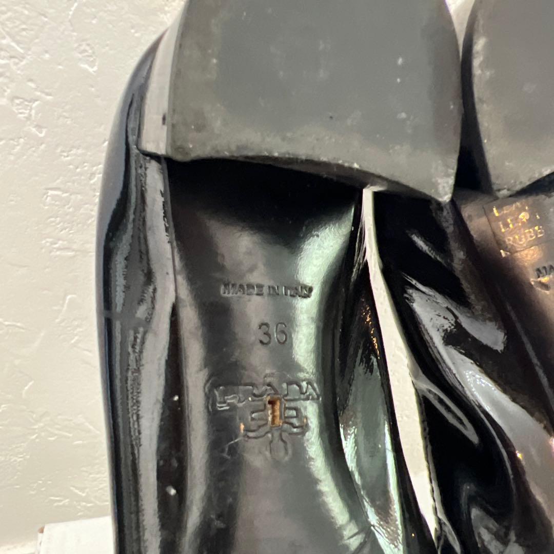 プラダ リボン バレエシューズ ロゴ フラットシューズ 36 ブラック