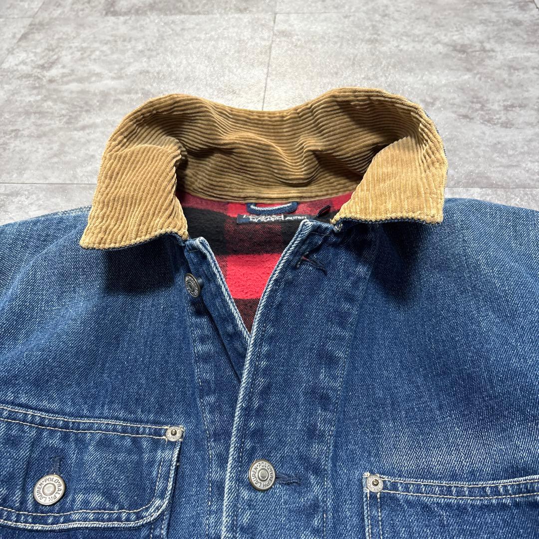 90s ラルフ　裏地赤ネル　XL 短丈ボックス　極上の色落ち　アタリ　襟コーズ