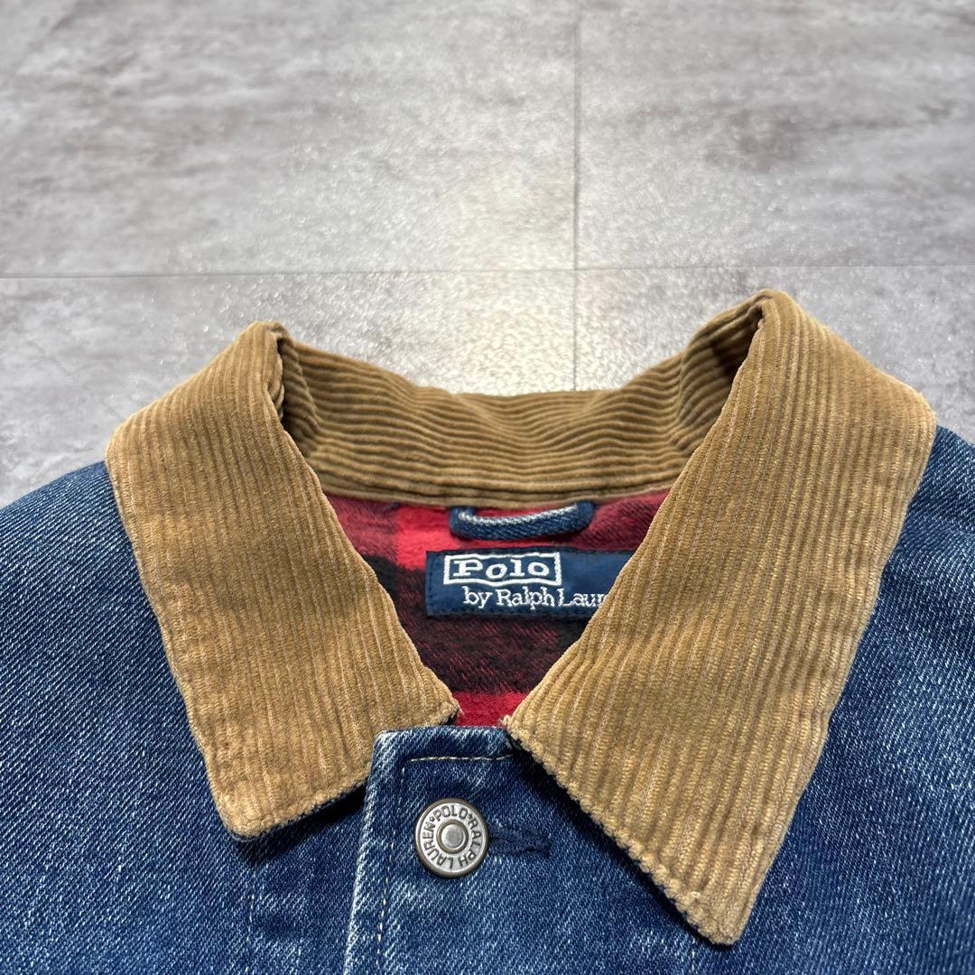 90s ラルフ　裏地赤ネル　XL 短丈ボックス　極上の色落ち　アタリ　襟コーズ