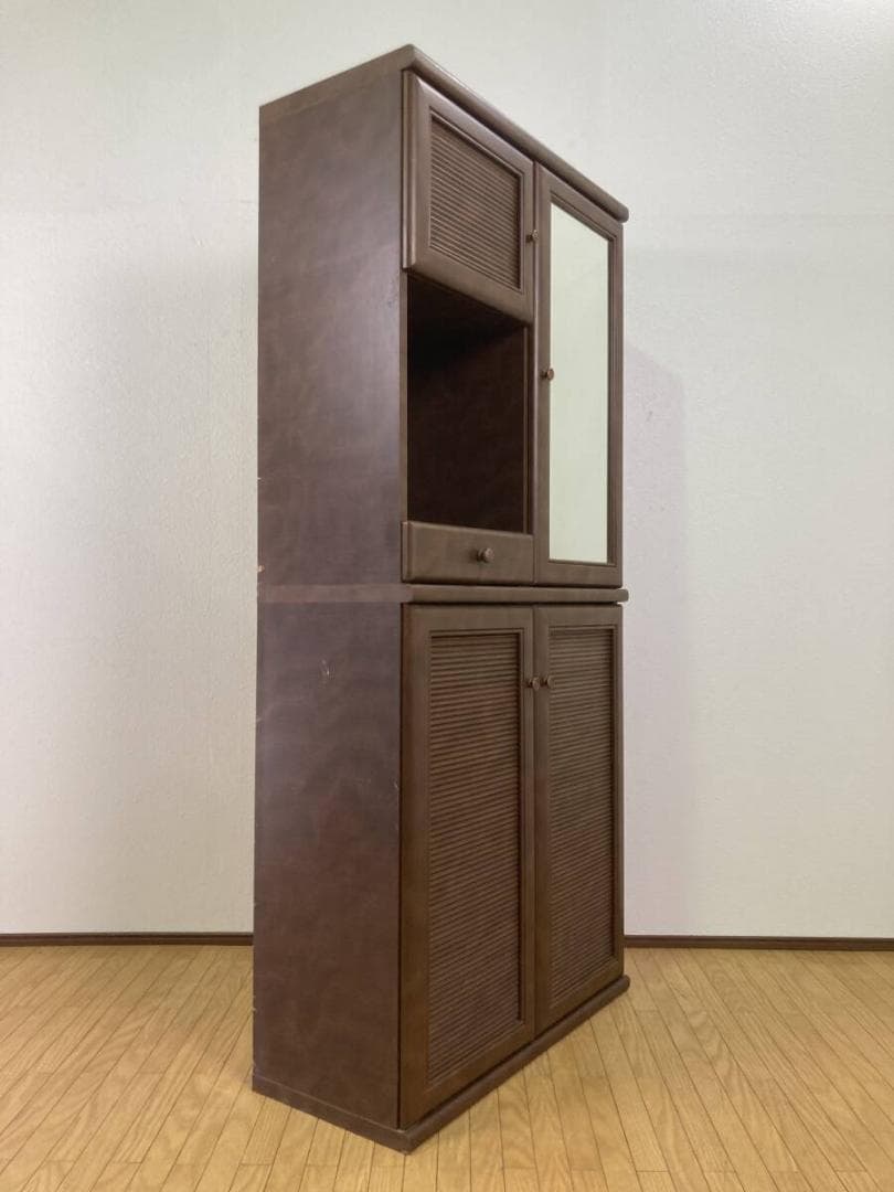 激安 ミラー付き シューズボックス 茶 ダークブラウン 靴箱 下駄箱 木製