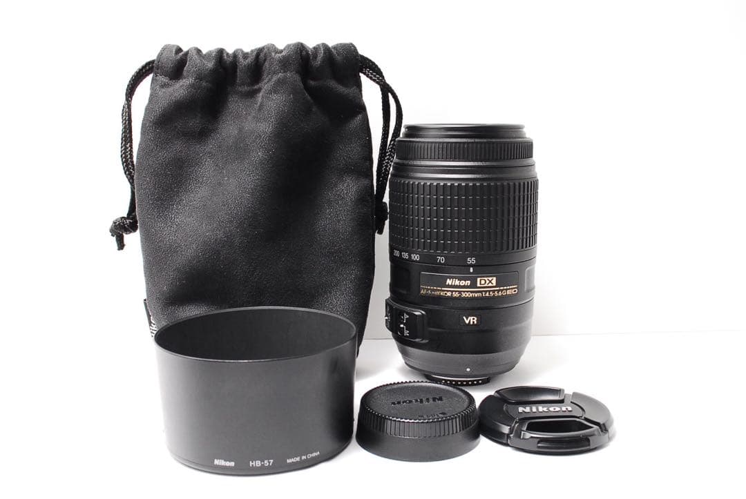 良品Nikon 55-300mm VR 手ぶれ補正付 望遠 フード・ポーチ付