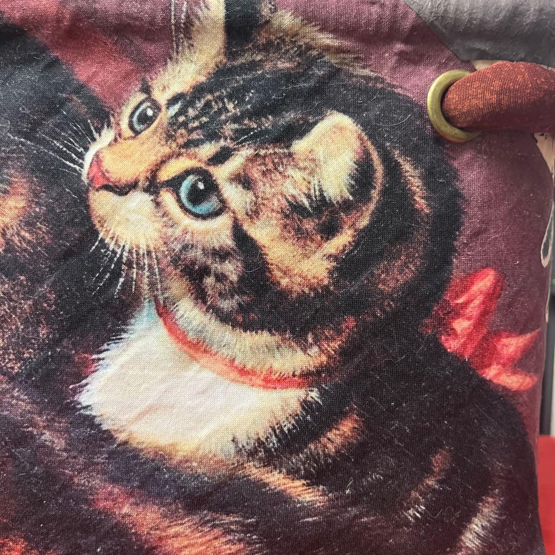 金魚鉢の側の猫 一閑張り バッグ かごバッグ ハンドバッグ 猫 茶トラ キジトラ