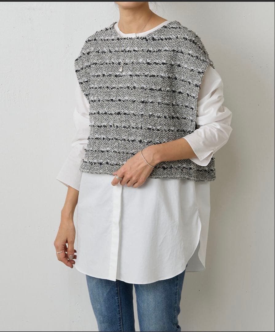 タグ付き新品　ビアズリー ツイードニットポンチョ　定価20,900