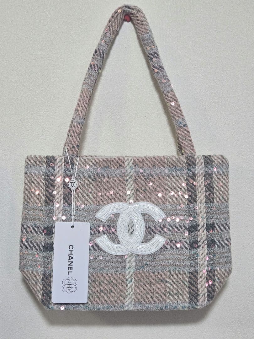 CHANEL ノベルティ トートバッグ ピンクベージュ ツイード ビッグココ