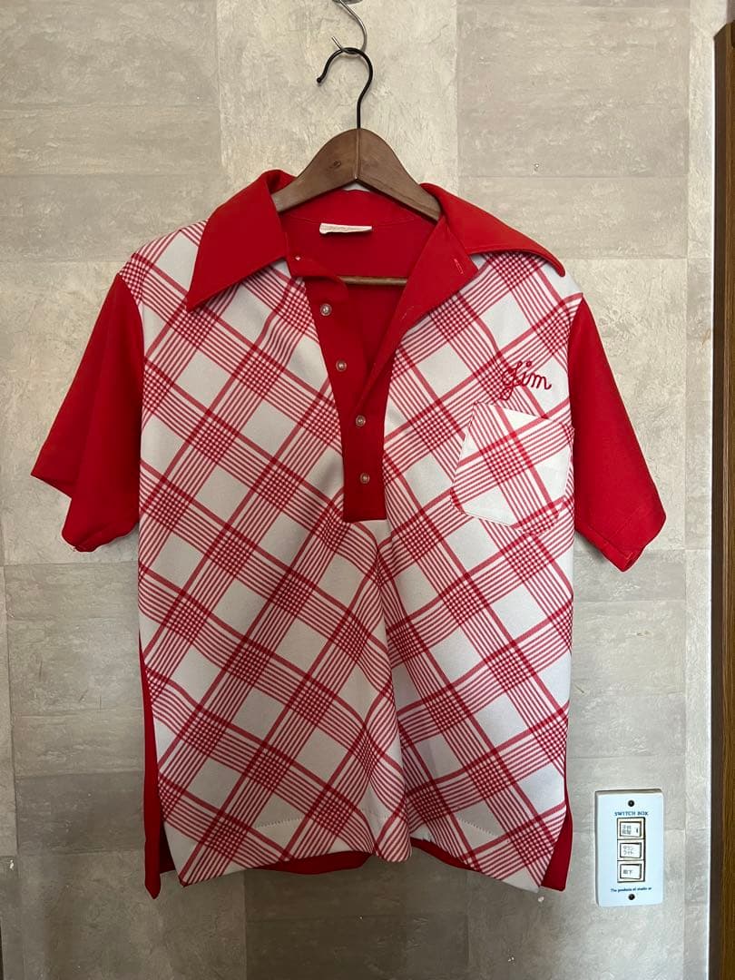 King Louie 70's ヴィンテージ　赤白チェック柄シャツ M