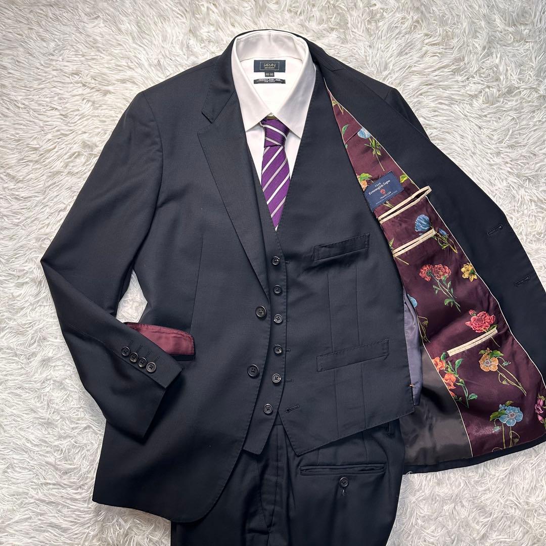 希少 極美品 ポールスミス 薔薇柄 花柄 ゼニア 3ピース セットアップ黒 MX