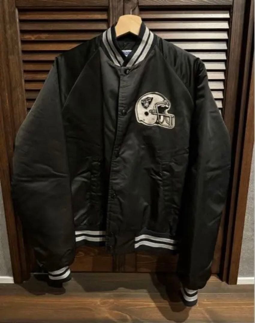 レイダース　90'sスタジャン　ブラック×シルバー　　Lサイズ