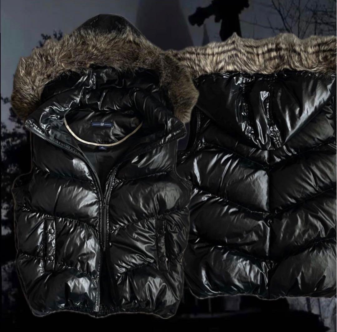 00s 平成ギャル ファー ダウン ベスト 光沢 お兄系 グランジ y2k