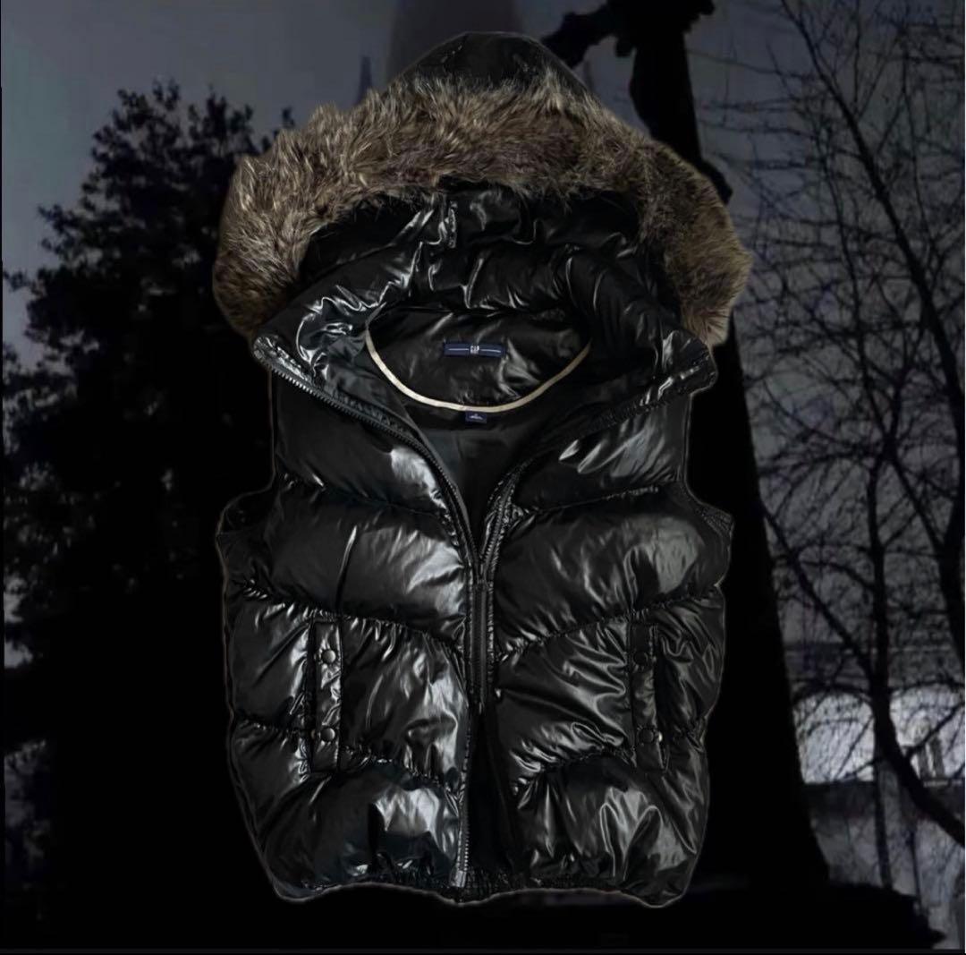 00s 平成ギャル ファー ダウン ベスト 光沢 お兄系 グランジ y2k