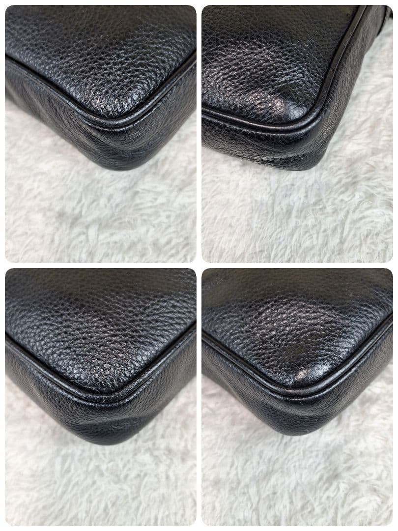 エンポリオアルマーニ　ショルダーバッグ　レザーシボ加工　シルバーロゴプレート　黒