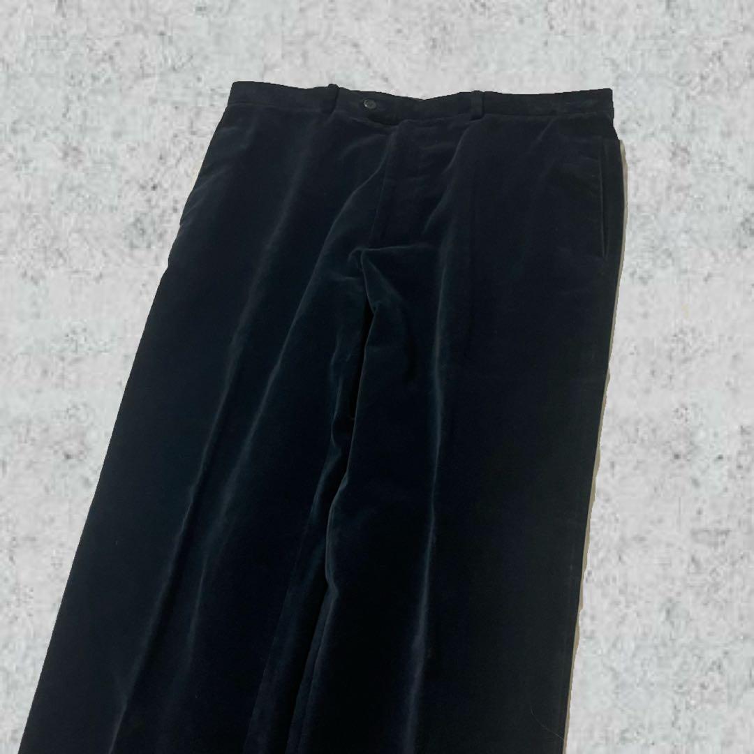 80s　90s　イタリア製　ブラック　スラックス　ベロア　高級　伊製　パンツ